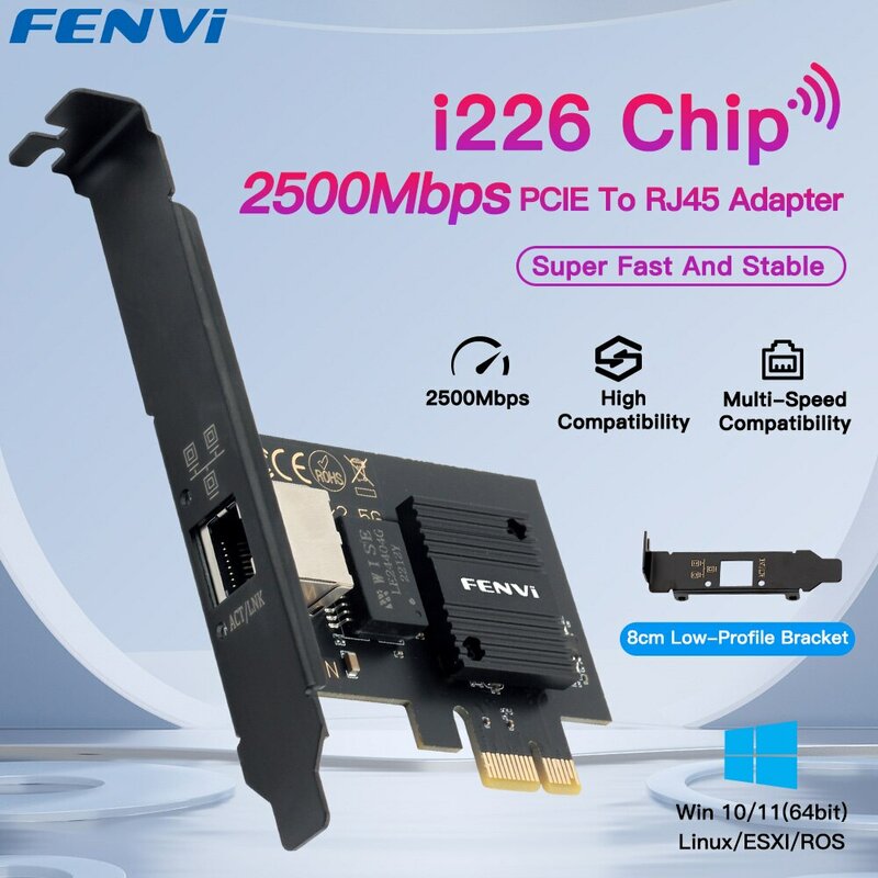 Placa de rede PCI-E para RJ45, adaptador para laptop, PC, Win 10, 10, 11, 2500Mbps, chip Ethernet Gigabit, I226, 100 Mbps, 1000 Mbps, LAN