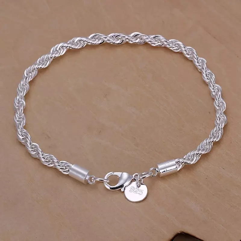 color silver top quality 4MM Rope chain Jewelry fashion Twisted Bracelet for women men lady wedding gifts cute