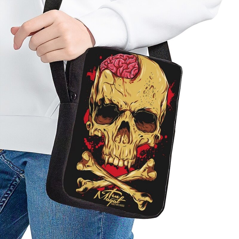 Jackherelook Terror Skull Pattern Messenger Bag Teenagers Children Travel Bags Casual Daily Girls Crossbody Bag Boys Lunch Bag