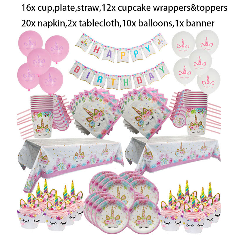 Weigao-unicórnio decoração para festa de aniversário das crianças, utensílios de mesa descartáveis, baby shower supplies