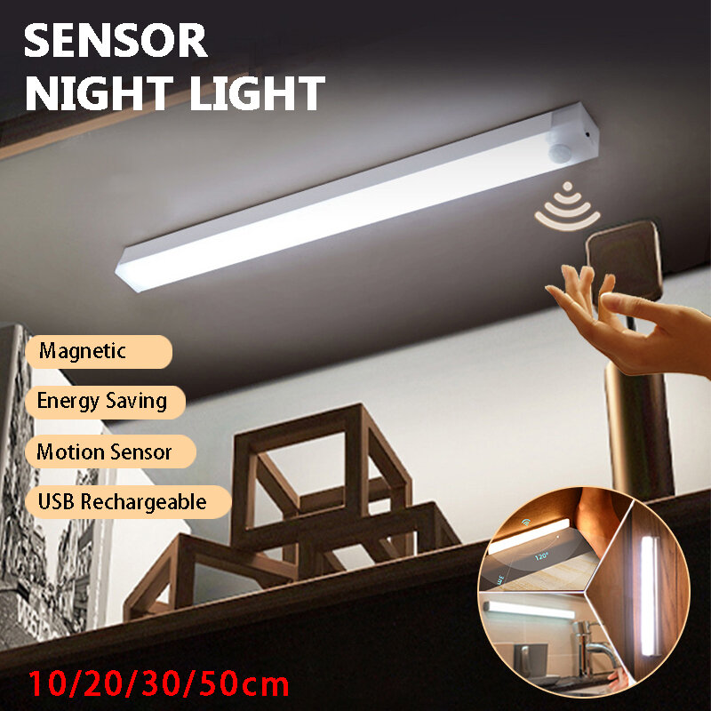 Luces con Sensor de movimiento para debajo del gabinete, lámpara LED inalámbrica recargable, dormitorio, cocina, armario, escaleras, hogar