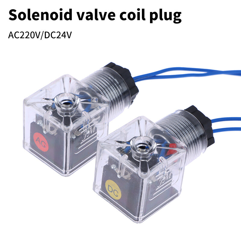 Caja de conexiones de electroimán de enchufe de válvula solenoide hidráulica con lámpara, soporte de lámpara neumático transparente, 24V DC/AC 220V