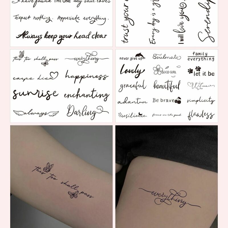 TATTOO Waterproof Temporary Tattoo Sticker English Letter Pattern Personality Fake Tatoo Flash Tatto Women Men Semi Permanent