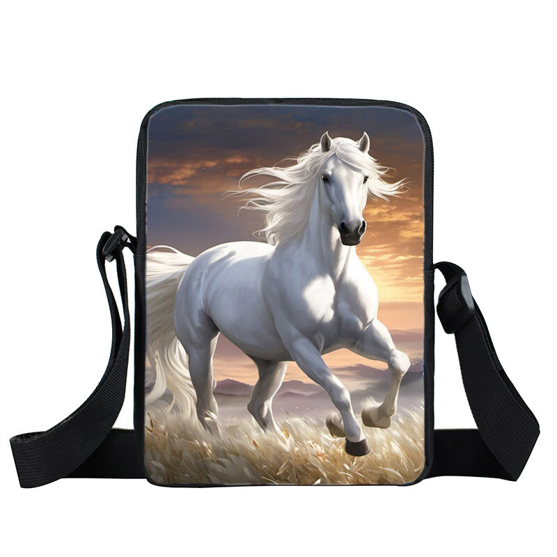 Bolsa de mensajero ligera con estampado de caballo para correr, bolsos casuales para niños, bolso cruzado de viaje, soporte para teléfono, bolsos de hombro, regalo