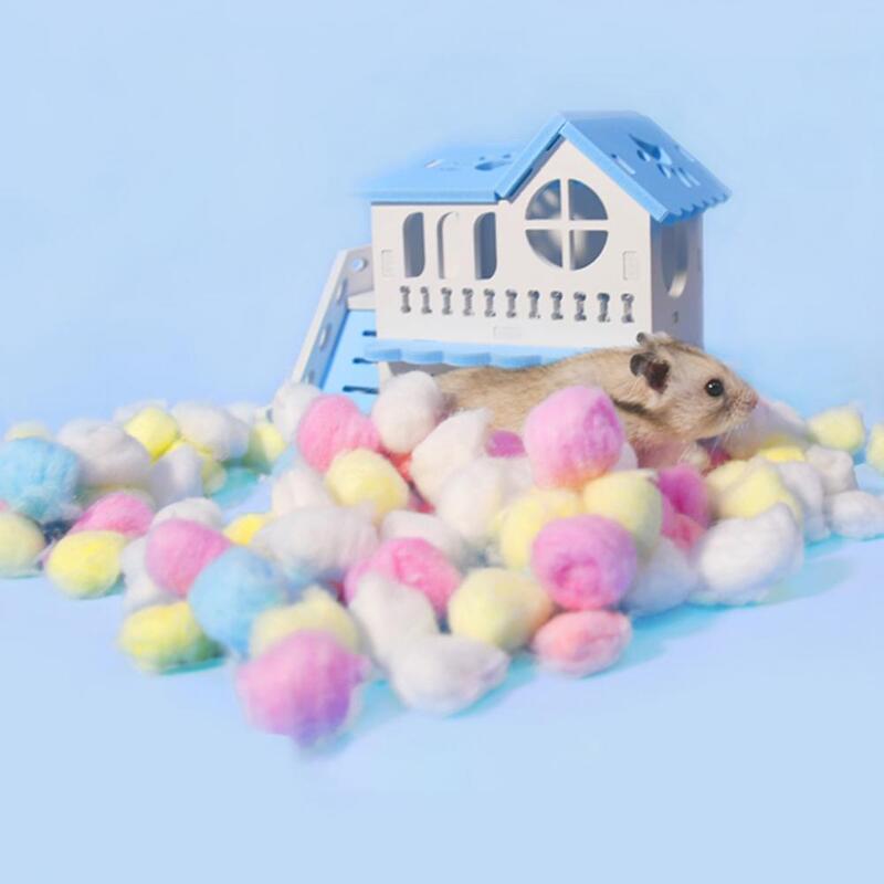 Mini bolas de assentamento de hamster de algodão colorido, absorvente quente e fino, mantenha aquecido, inverno, 100pcs por conjunto