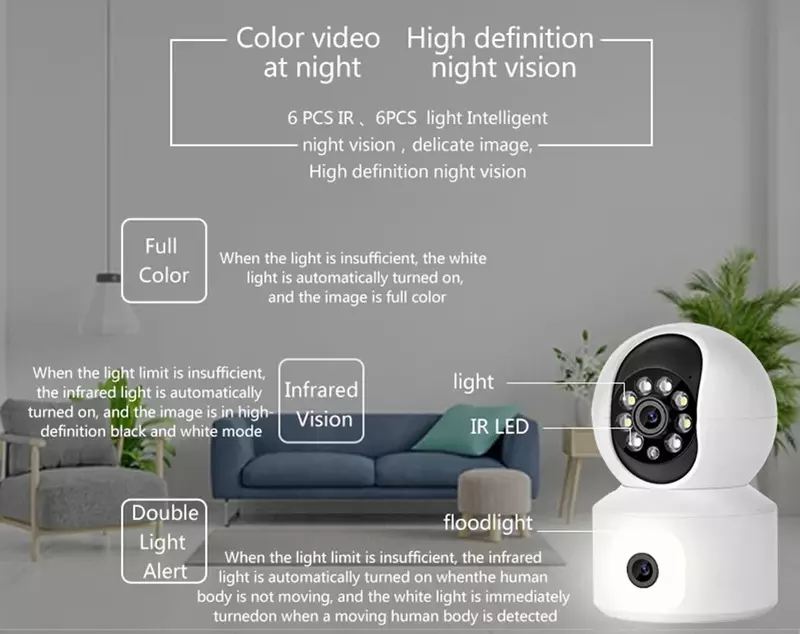 2X2MP Dual-Lens PTZ WIFI Camera Outdoor Auto Tracking Home Security Full Color Infrared Night Vision Remote Monitoring