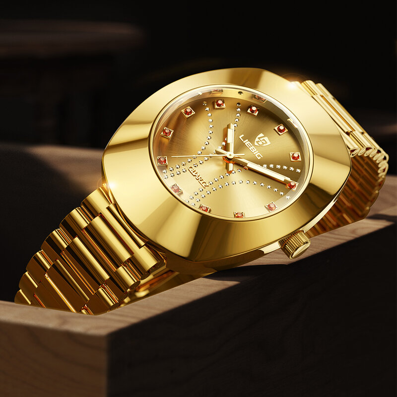 Relojes de pareja dorados para hombres y mujeres, reloj de cuarzo femenino, reloj de pulsera de lujo impermeable, reloj informal para hombre