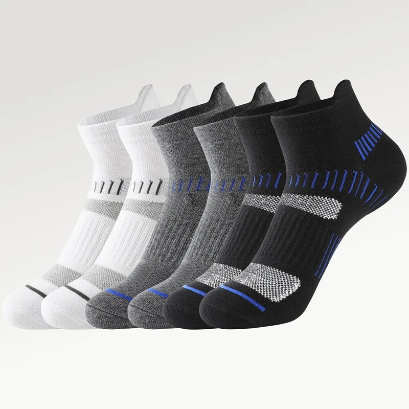 3pairs Cotton Running Socks Men Fitness Sports Quick-drying Sweat-absorbing Breathable Anti-friction Marathon Ankle Tab Socks