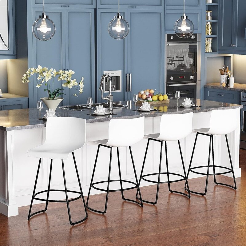Bar Stools Set of 4  Counter Height Bar Stools Modern Swivel Bar Stools Chairs with Back Plastic 26"