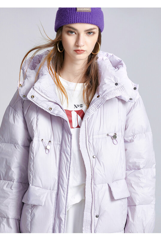 여성용 2023 다운 재킷, 루즈한 중간 길이 후드, 90 두꺼운 빵 재킷, 겨울 따뜻한 재킷, 새로운 패션