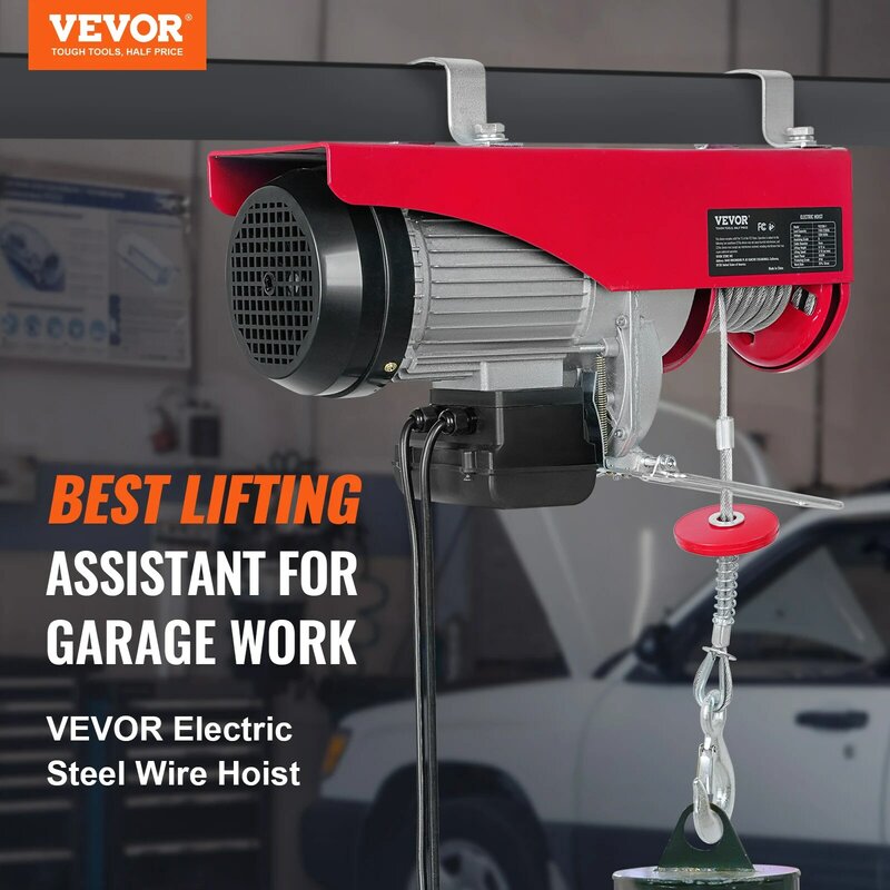 VEVOR Electric Hoist w/14ft Wired Remote Control, 110V w/40ft Single Cable Lifting Height & Pure Copper Motor,for Garage Factory