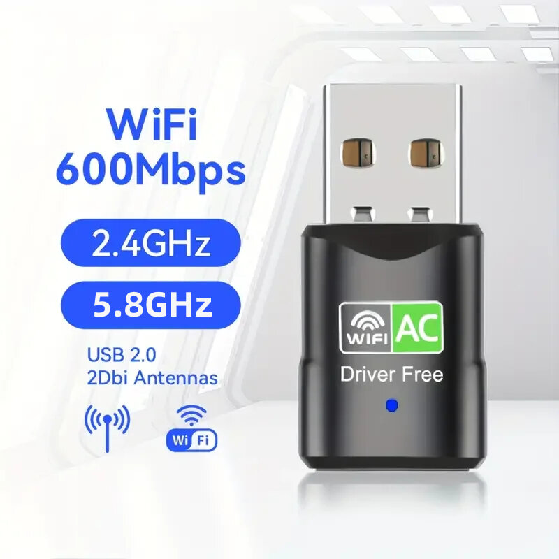 Adaptor USB Wifi 600Mbps, penerima Wifi AC Wifi adaptor Wi-Fi PC Ethernet USB 2.4G & 5.8GHz Lan 300Mbps