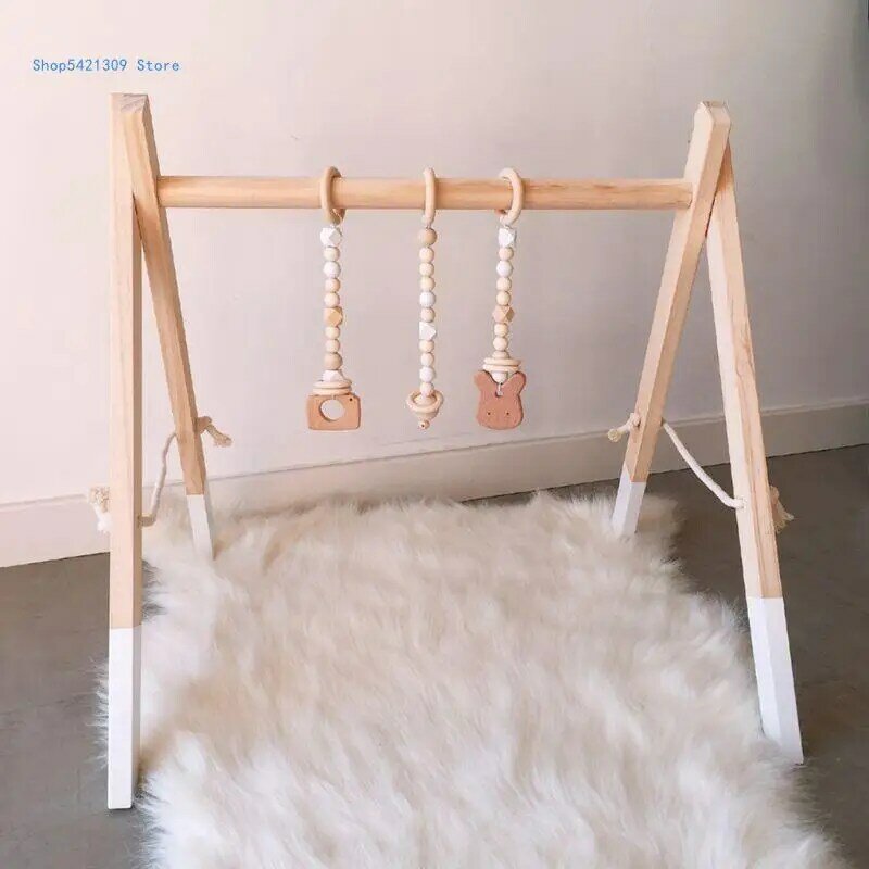 85WA Nordic Style Cartoon Solid Wood Baby Kids Ftness Rack Children Room Decoration  with Ornaments Infant Clothes Frame
