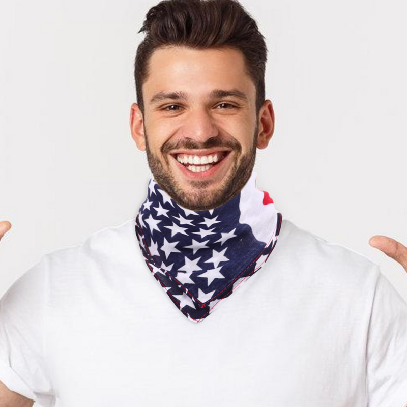 Men's Pocket Square Cotton Handkerchiefs Satin Headbands American Flag Bandanas Scarf