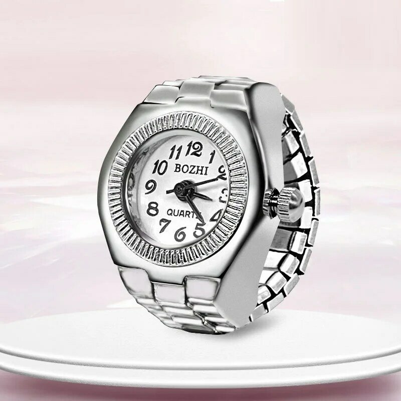 Reloj de anillo de moda para mujer, relojes elípticos estéreo de flores para mujer, anillos ajustables, relojes de cuarzo para hombre