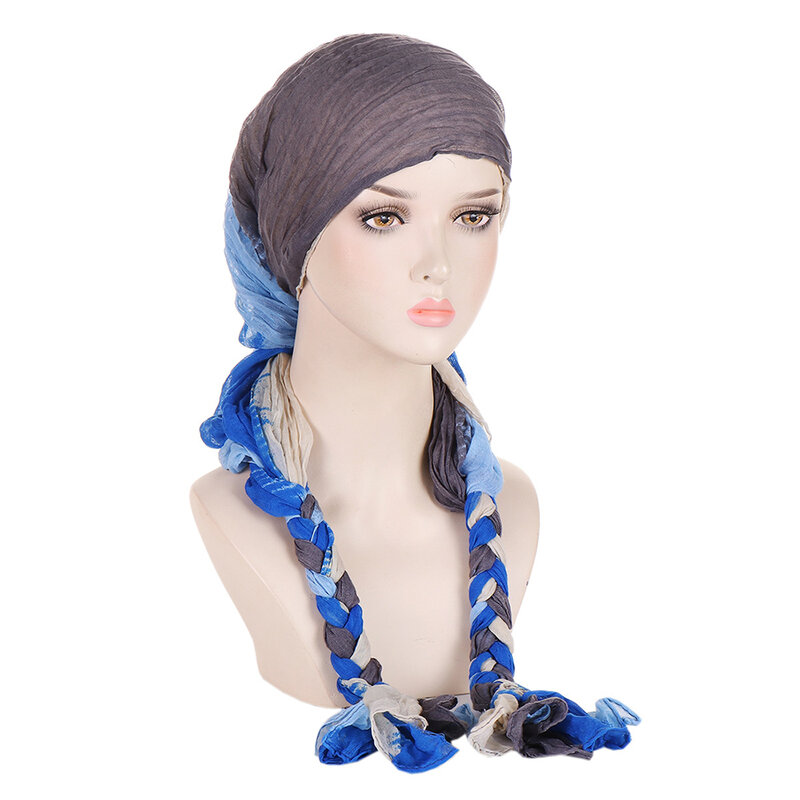 Разноцветный тюрбан с косами, турецкий Женский пуловер, кепка, мусульманский хиджаб, плетеный головной платок, нижняя Кепка, женские молитвенные головные уборы