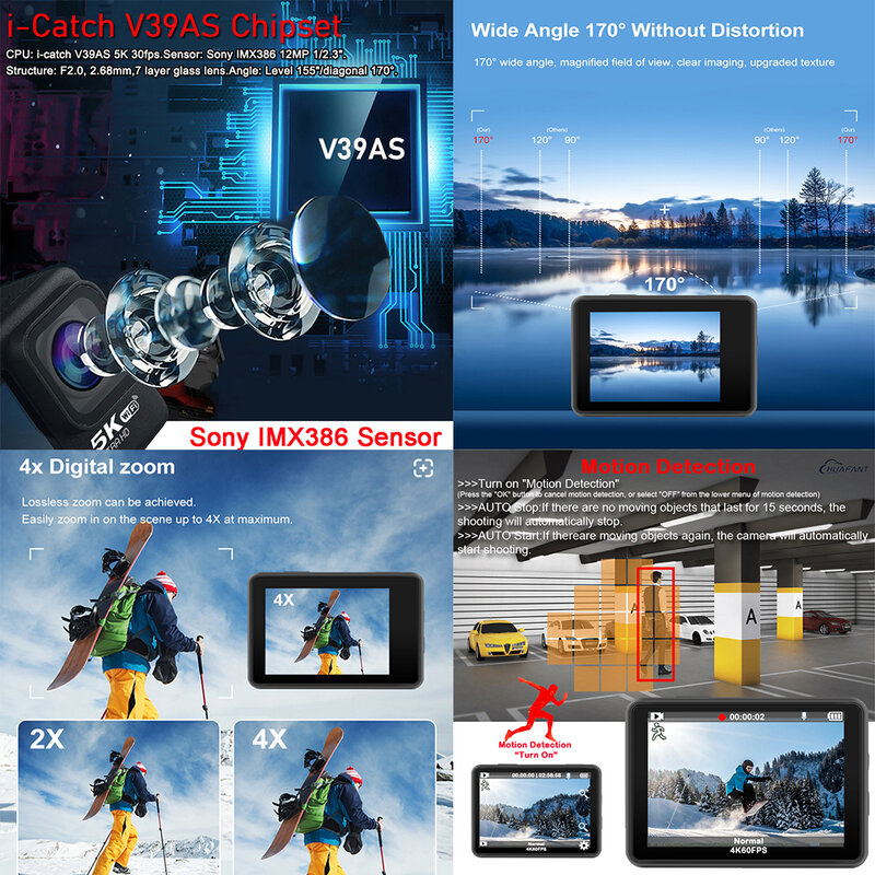 G9Pro 업그레이드 액션 카메라, 2.0 터치 LCD, EIS 듀얼 스크린, WiFi, 170D 방수, 30M, 4X 줌, 고 스포츠 프로 카메라, 5K, 4K60FPS, 48MP