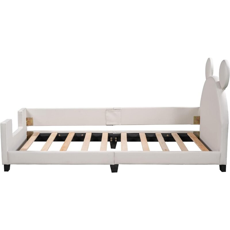 Easy Assemble (Twin Kids Bed Frame Kid Twin Upholstered Day Bed Frame for Kids Boys Girls White) Bases & Frames Children