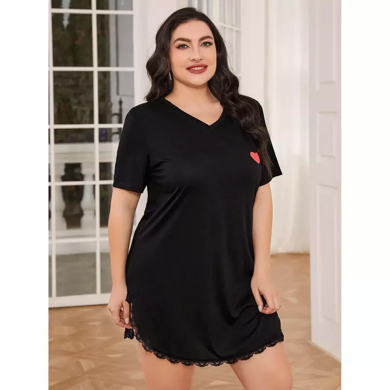 Roupa de pijamas feminina extragrande conforto, vestido de manga curta, encaixe solto, suave conforto, roupas para senhoras, tamanho grande, primavera, verão