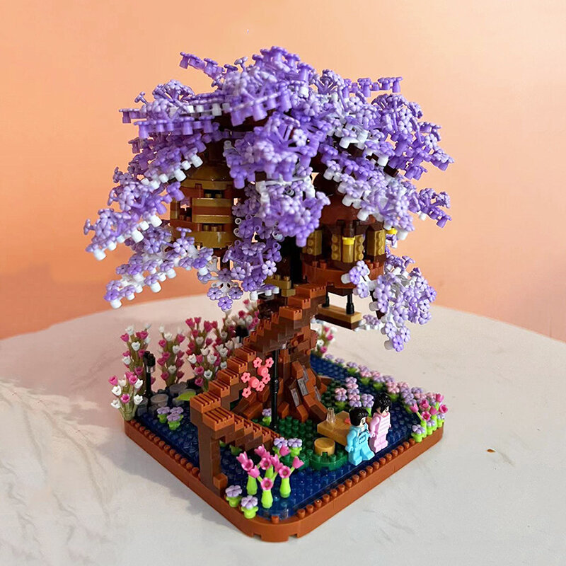 Mini Ziegel Lila Baum Haus 3D Modell Bausteine DIY Hause Dekoration Kirsche Baum Montage Ziegel kinder Spielzeug Geschenk