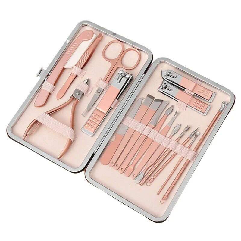 18 Pcs Portable Manicure Set Tools Cleaning Eyebrow Trimmer Pedicure Scissor Stainless Steel Household Nails Clipper Ear Spoon