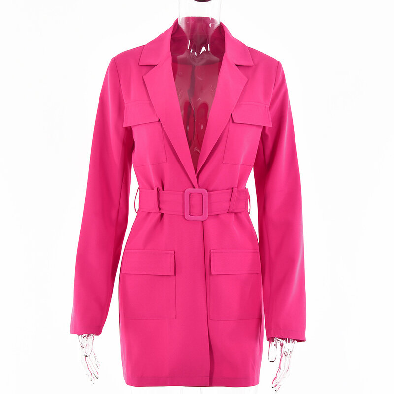 Пиджак женский однотонный без пуговиц, приталенный Модный повседневный офисный блейзер с карманами, с поясом, на весну