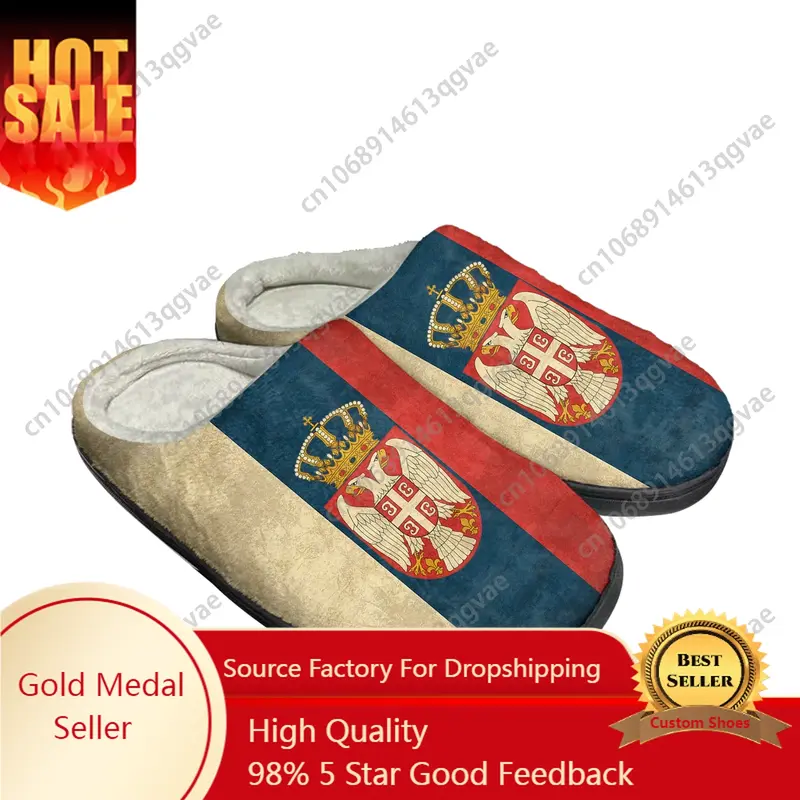 Serbische Flagge nach Hause Baumwolle benutzer definierte Hausschuhe Herren Damen Sandalen Serbien Plüsch Schlafzimmer lässig halten warme Schuhe Thermal Slipper