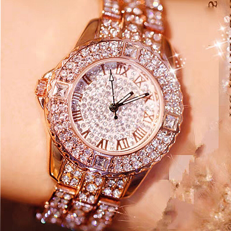 Женские роскошные механические наручные часы All-Star, блестящие Кварцевые часы с мелким цирконом, Элегантные украшения, модные складные наручные часы с пряжкой