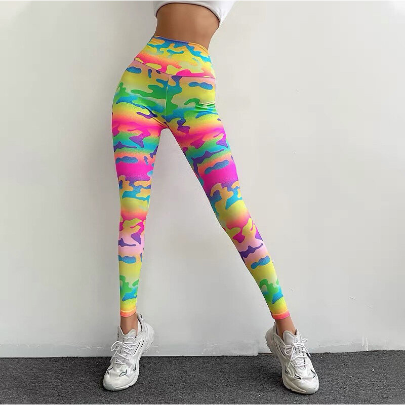 Nova Moda Arco-íris Imprimir Push Up Leggings Mulheres Cintura Alta Silm Sexy Calças para Senhoras Esporte Ginásio Fitness Workout Femme Pantalon