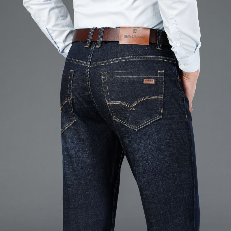 Jesienno-zimowe 2023 nowe biznesowe proste rozciągliwe dopasowanie dżinsy w średnim wieku wygodne modne spodnie w połowie talii