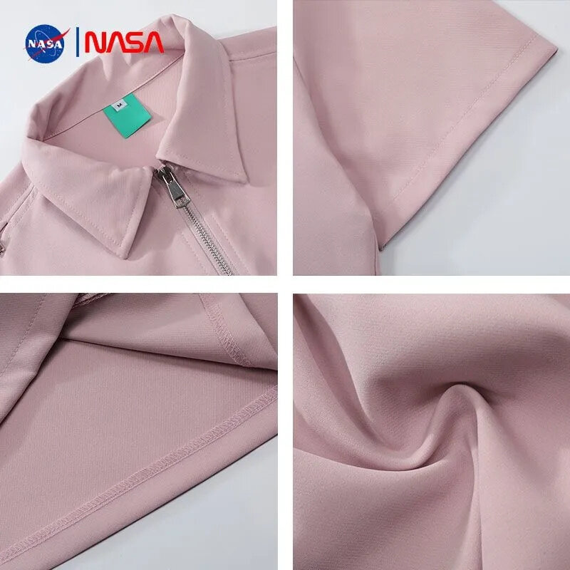 Pink Cross Star Double Head Zipper Design With a Sense of Niche American Short Sleeved Shirt Jacket Women 2024 Summer Top Trend