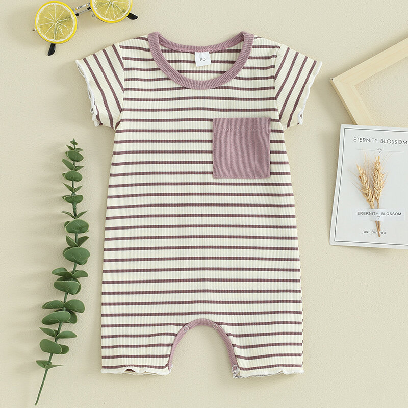 Newborn Baby Boy Girl Summer Clothes Rib Knit Short Sleeve  Romper Jumpsuit Onepiece Bodysuit Infant Summer Outfit