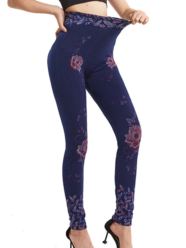Pantaloni da Yoga Fitness Push Up Leggings da corsa da donna Jeans imitazione stampa floreale collant Scrunch Leggins sportivi da palestra a vita alta