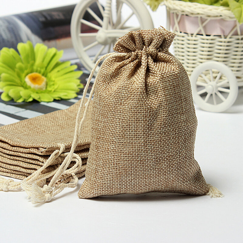 Mini bolsa rústica de arpillera con cordón, 1 piezas, 9x12cm, para joyería, navidad
