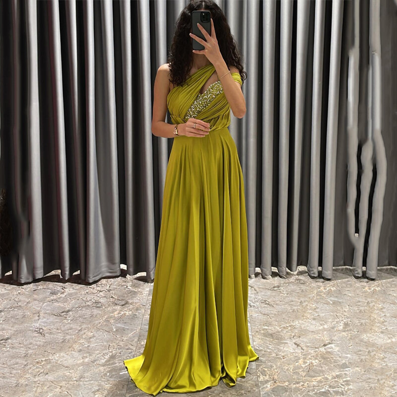 Thinyfull Formal A-Line Prom Dresses One Shoulder Beadings Evening Dress 2023 Saudi Arabia Dubai Cocktail Party Gowns Plus Size