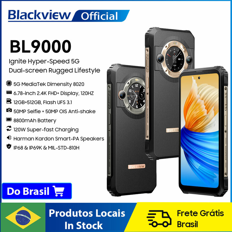 Smartphone robusto Blackview BL9000 5G, Display FHD da 6.78 "2.4K Dual, telefono cellulare da 12GB 512GB 50MP 8800mAh con ricarica rapida da 120W