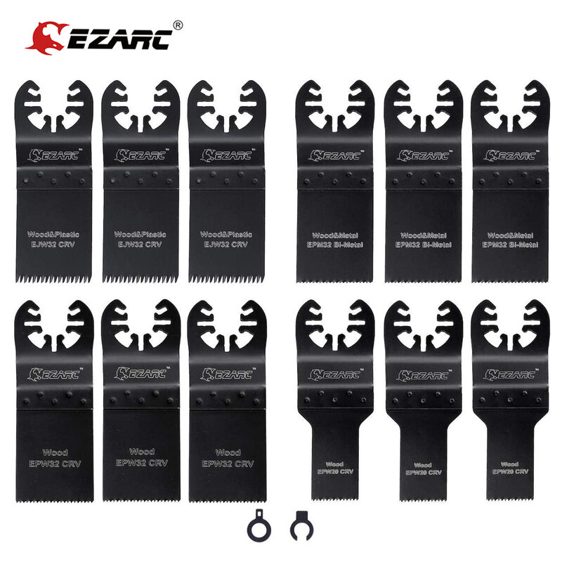EZARC 12Pc Set di lame multiutensile oscillanti di precisione per Kit di lame per seghe oscillanti per legno e metallo per Multi strumento a sgancio rapido