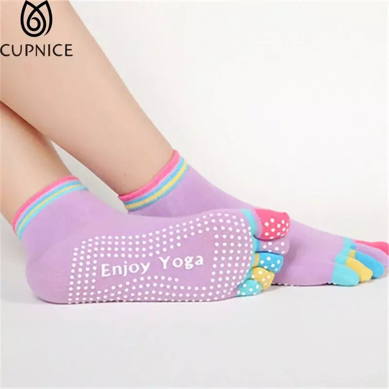Calcetines antideslizantes de algodón para mujer, medias deportivas de cinco dedos, coloridas, para Yoga y baile