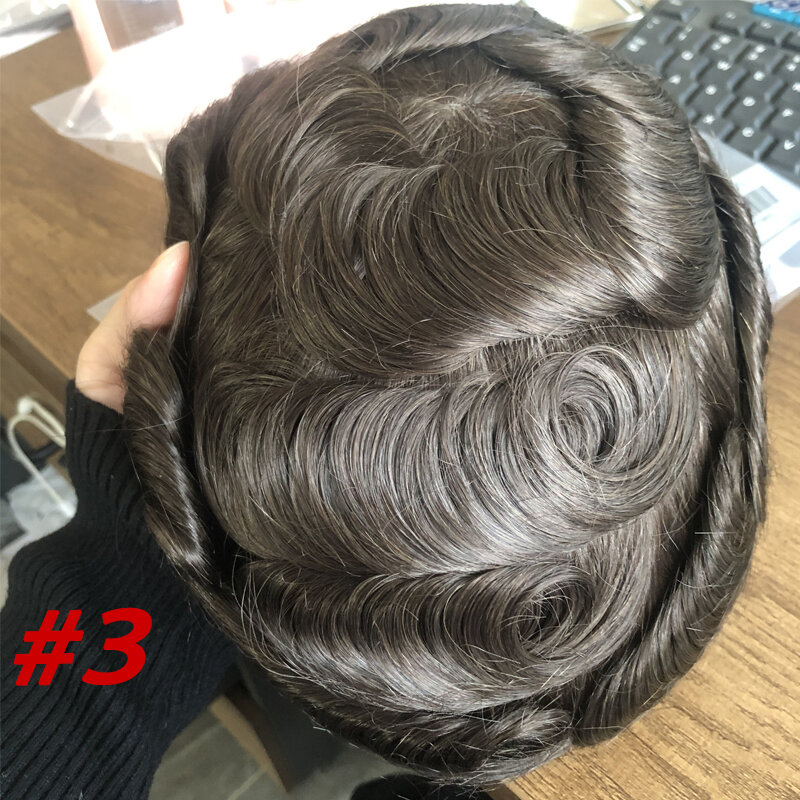 Dark Caramel Brown Men's Toupee Human Hair Wig Cheap Undetectable Full PU Base Men Hairpieces Natural Hairline Prosthesis System