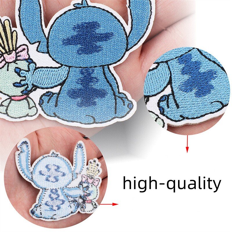 Miniso Stitch kartun lucu Anime besi pada patch untuk pakaian kaus rusa tas bordir patch pada pakaian Applique stiker