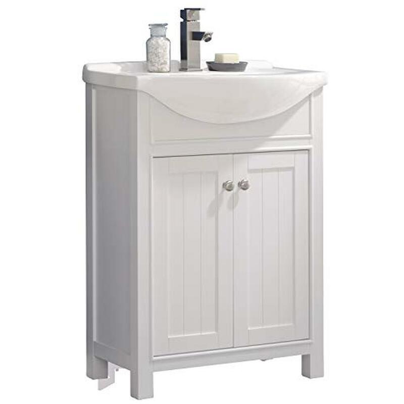 Carson Set Vanity kamar mandi putih 24 "dengan lemari kayu keras kuat porselen terintegrasi pintu tutup lembut perangkat keras nikel Satin