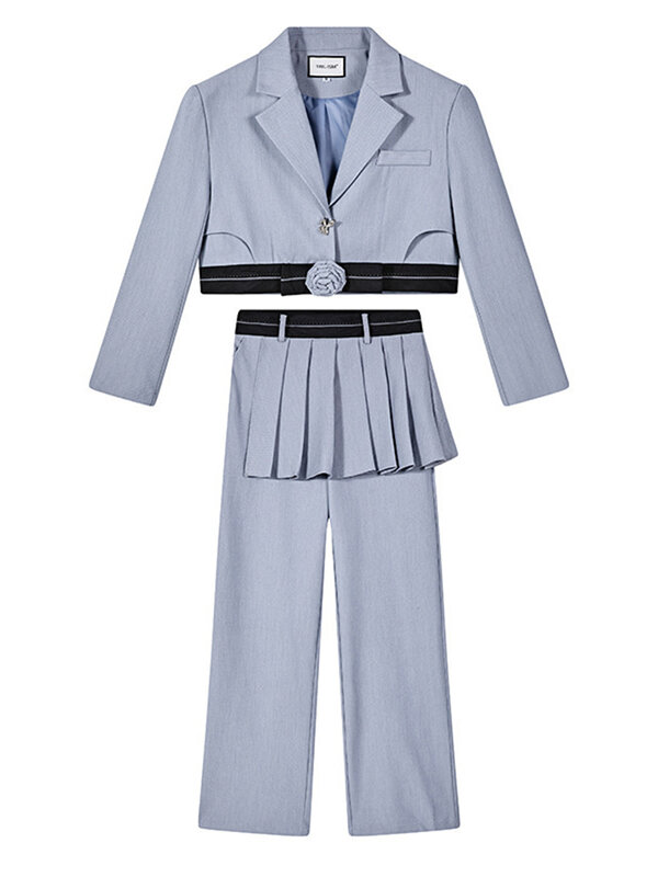 BZVW-Conjunto de trajes de diseñador para mujer, Blazers cortos de Color de contraste, pantalones de pierna ancha de cintura alta, ropa de calle, novedad de 2024, 25x4085