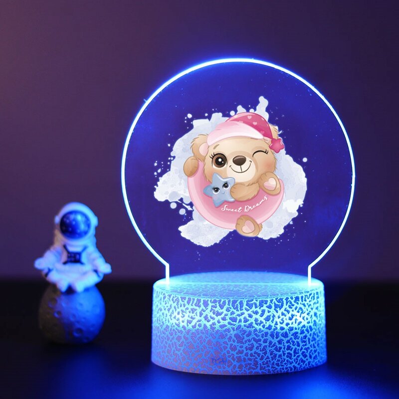 Veilleuse en acrylique pour chambre d'enfant, lune, étoile, décor visuel, ours personnalisé, éléphant, lumière avec cadeau d'anniversaire