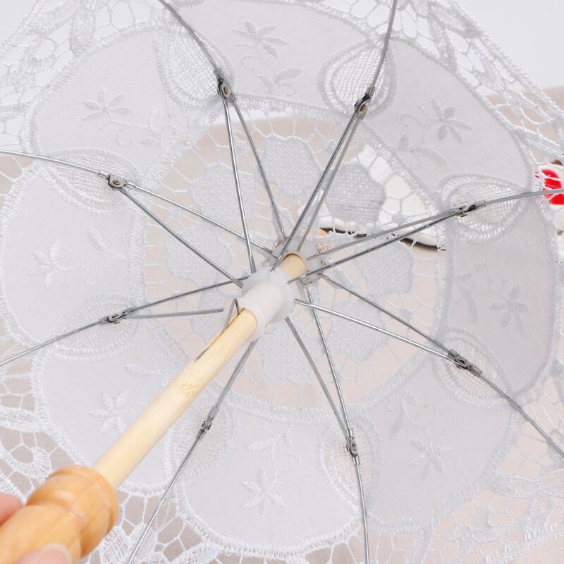 Parasol biały koronkowy Fotografia Mini parasol ślubny Parasol bawełniany koronkowy D7WF