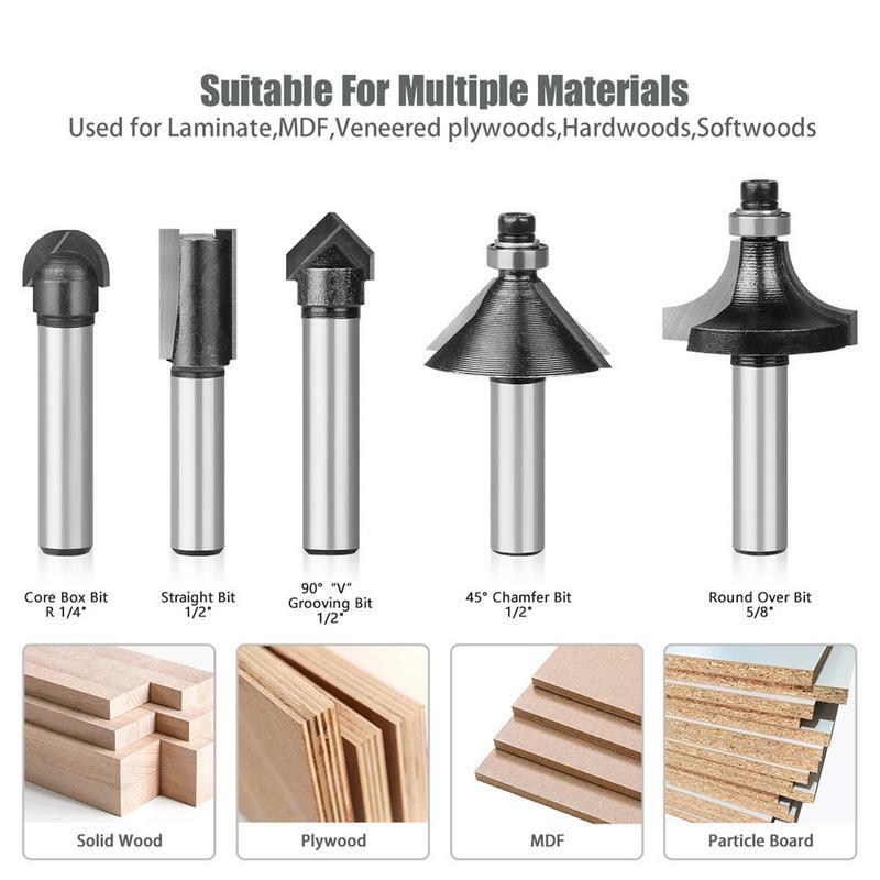 Router Bits For Woodworking Wood Milling Cutter 5pcs Router Bit Shank Grooving Cutter Edging Router Bit Set Woodwork Milling