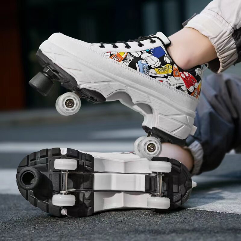 AISUSI-zapatillas de deporte cómodas para correr, zapatos de patines de alta calidad con contracción de cuatro ruedas, deformación, Ultra fibra