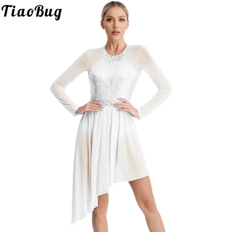Женское лирическое танцевальное платье с блестками, необычное шифоновое современное балетное трико, костюм для фигурного катания, танцевальная одежда