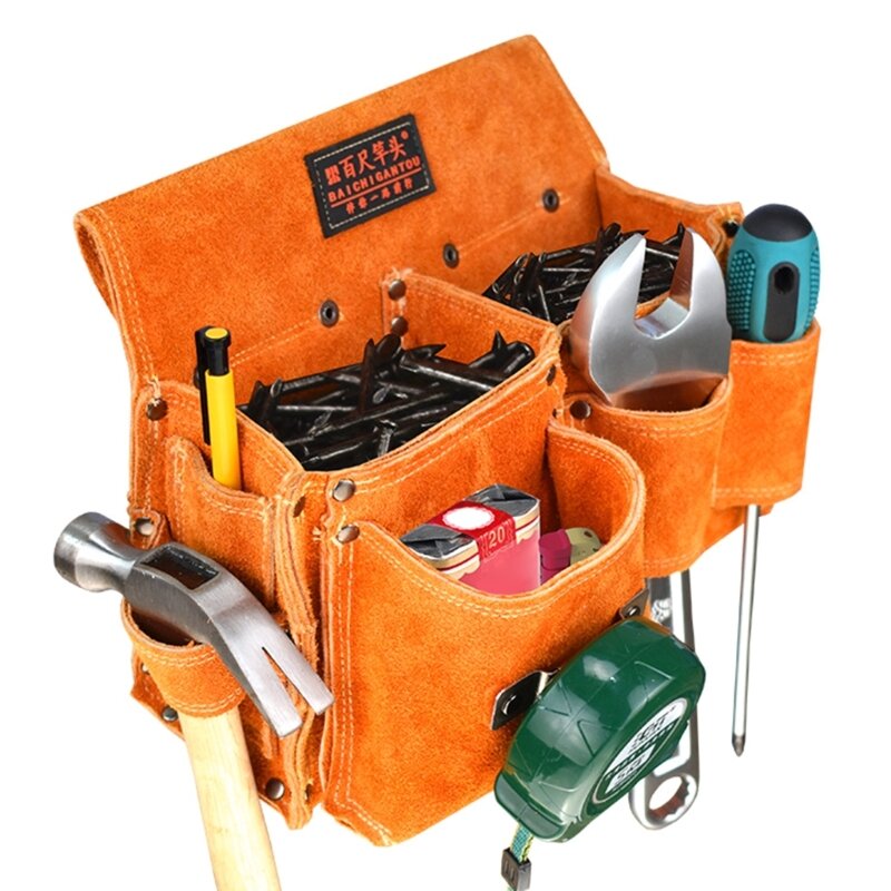 Bolsa herramientas para carpintero, práctica riñonera cuero vaca, bolsa almacenamiento herramientas reparación