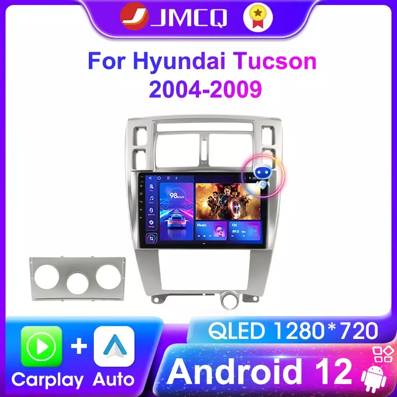 JMCQ Radio samochodowe multimedialny odtwarzacz wideo samochód z nawigacją Stereo dla Hyundai Tucson 2004-2009 Android 12 Carplay DSP 2 głowica Din
