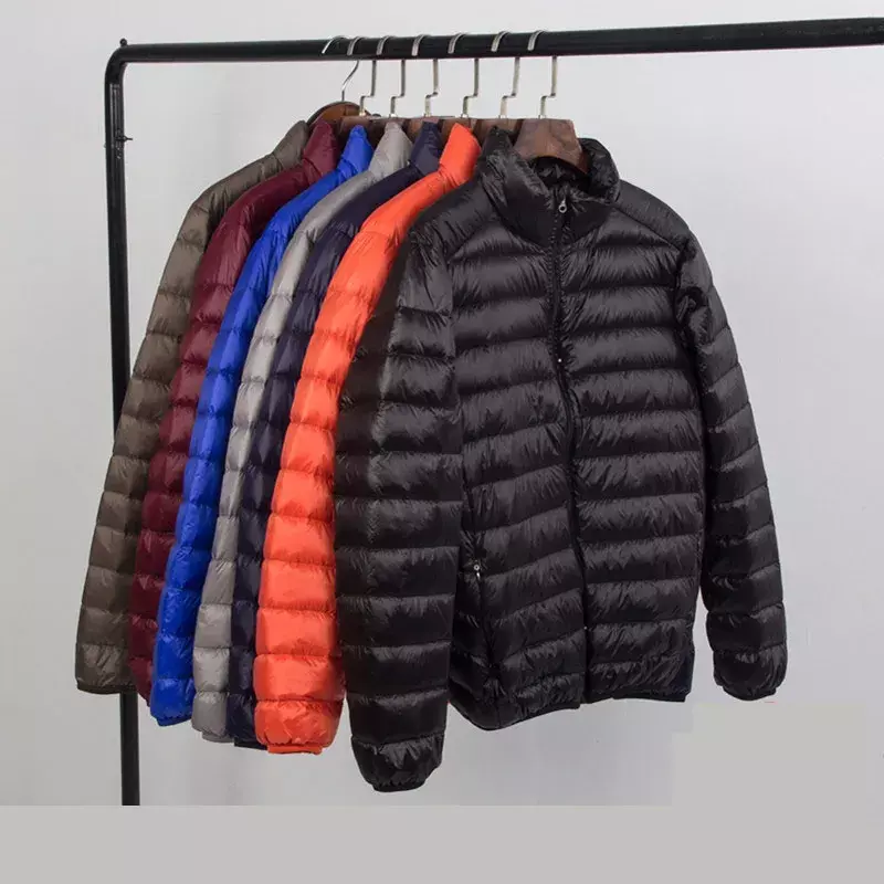 Jaket bertudung ringan untuk pria, jaket musim dingin dan musim gugur, jaket dengan tudung pendek ultra-tipis ringan, jaket mantel ramping untuk pria